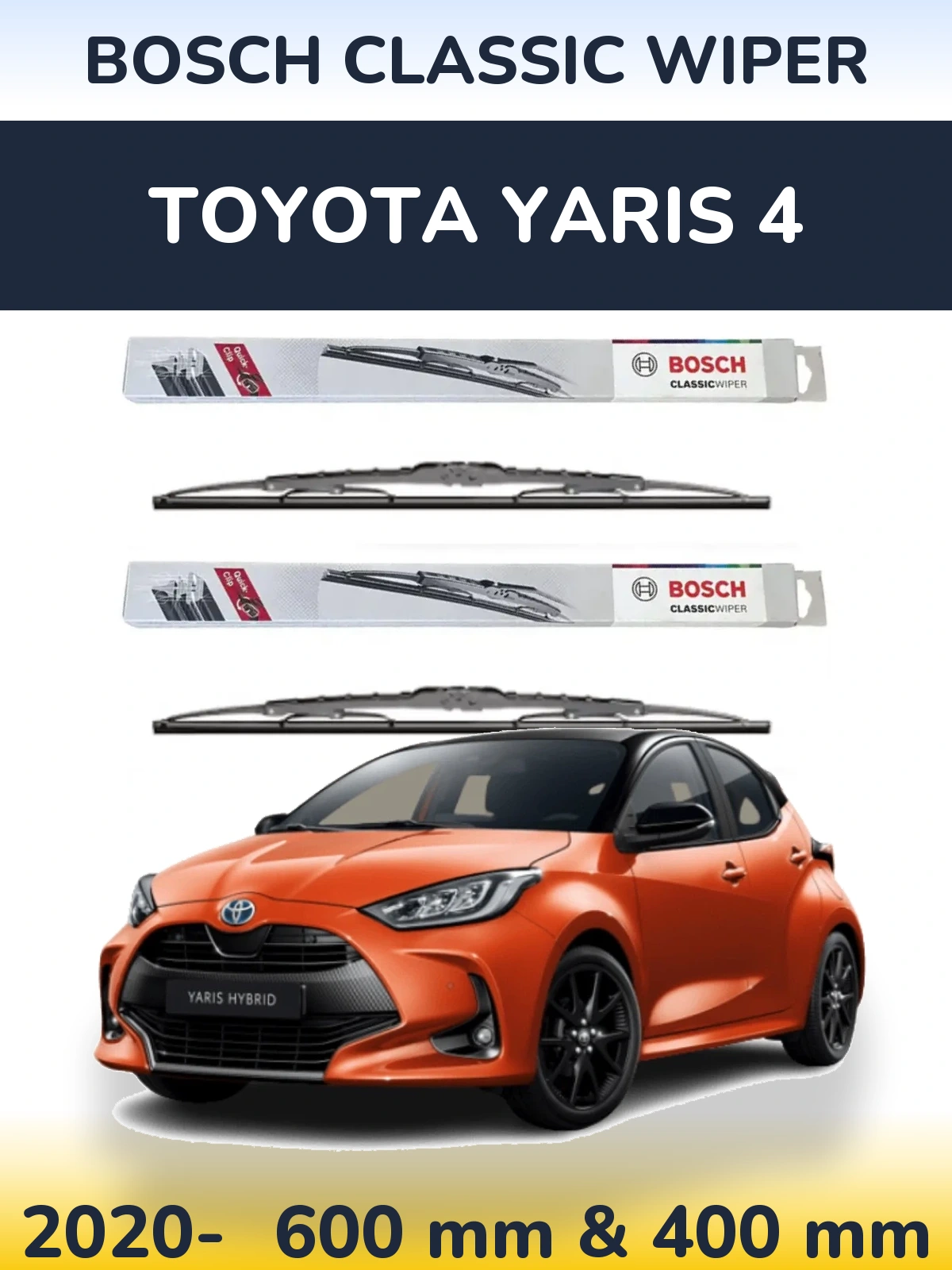 Комплект передніх щіток BOSCH Classic Wiper 600 & 400 мм для Toyota Yaris 4 2020-2026
