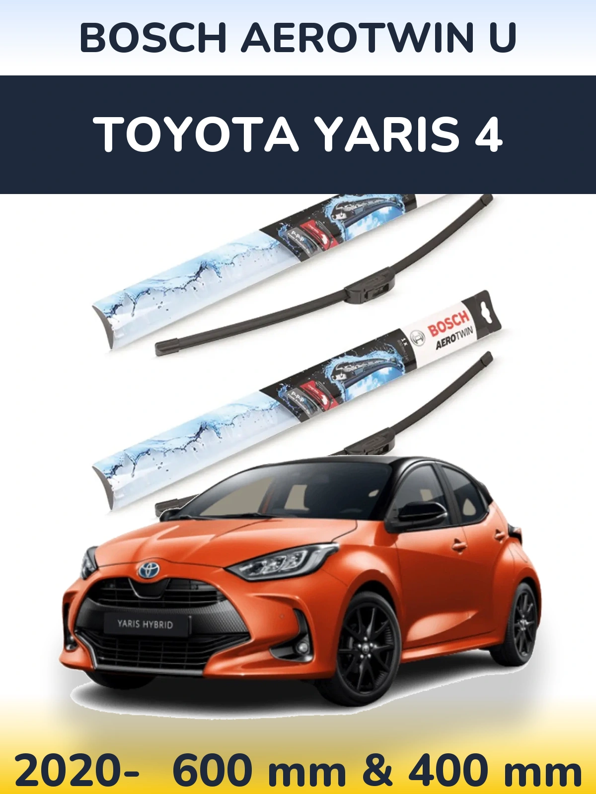 Комплект передніх щіток BOSCH AeroTwin U 600 & 400 мм для Toyota Yaris 4 2020-2026