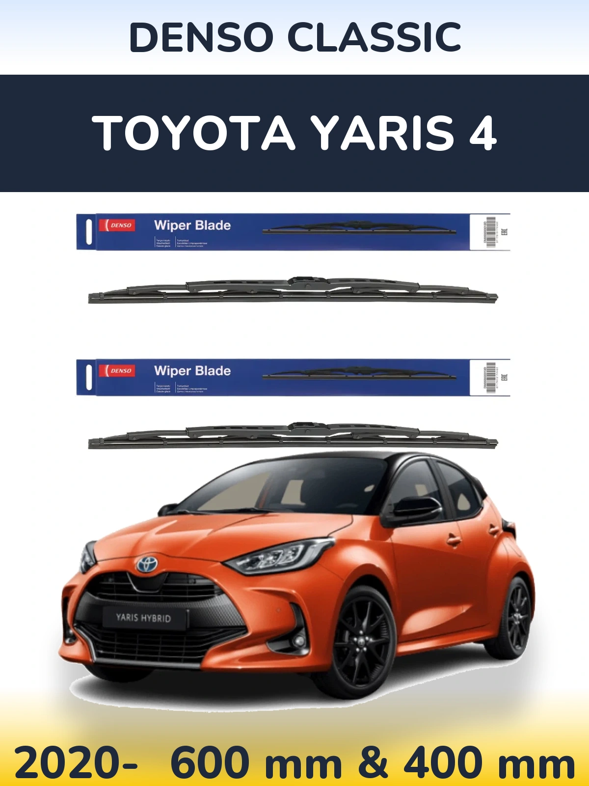 Front wiper blade set Denso Classic 600 & 400 mm for Toyota Yaris 4 2020-2026