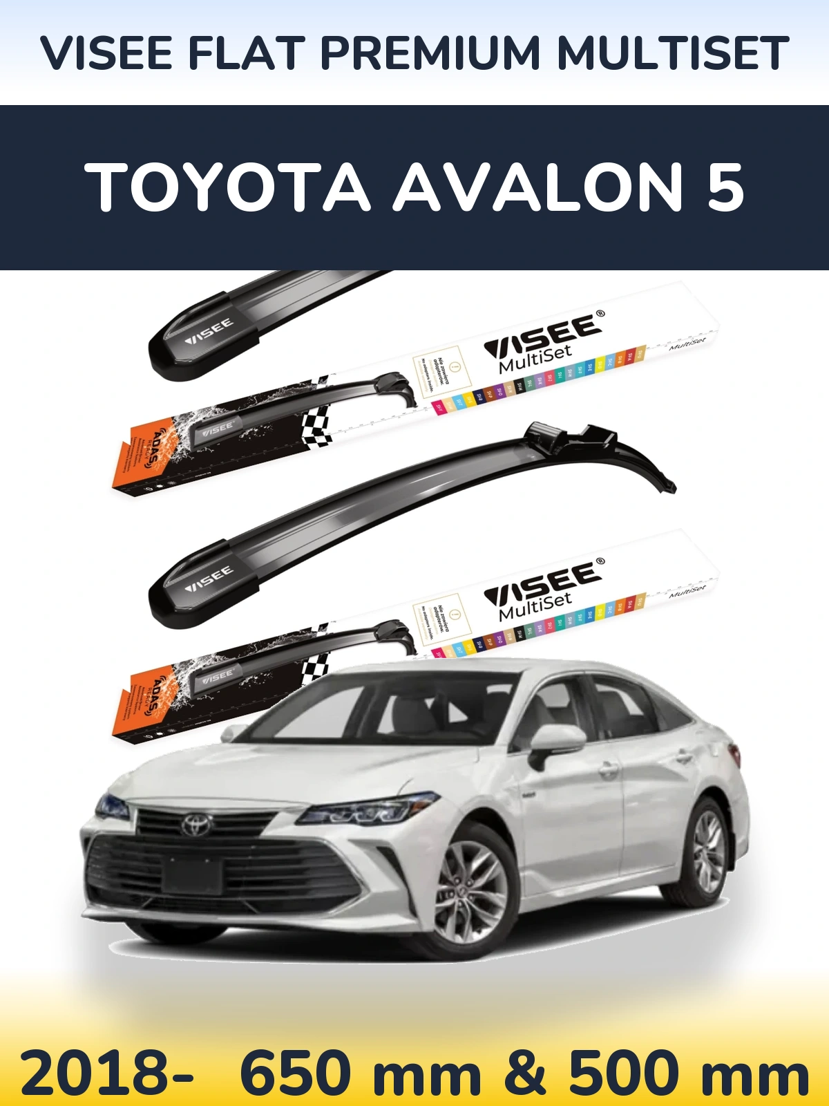 Komplet przednich wycieraczek VISEE FLAT PREMIUM MultiSet 650 & 500 mm do Toyota Avalon 5 2018-2026