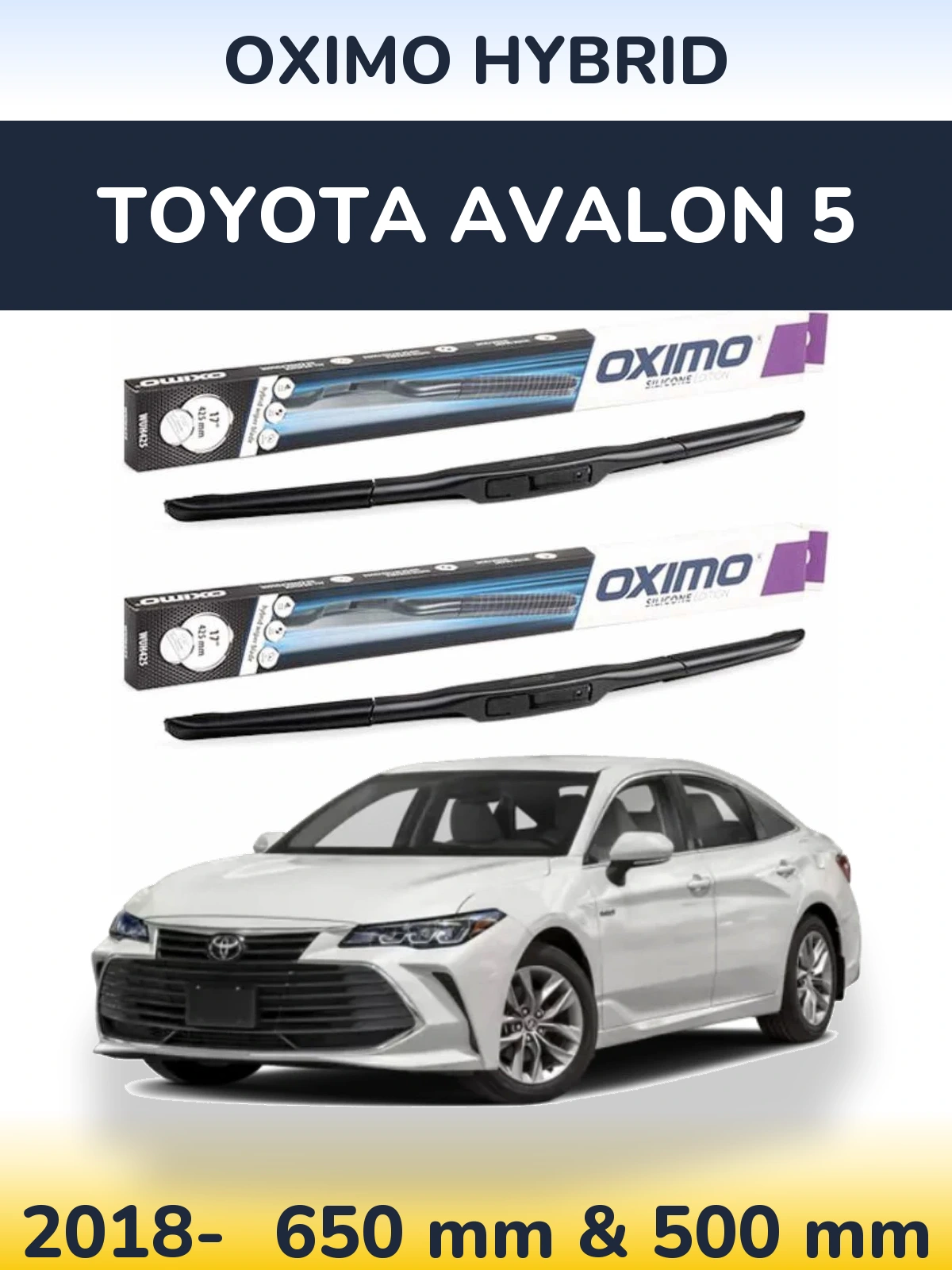 Комплект передних дворников Oximo Hybrid 650 & 500 мм для Toyota Avalon 5 2018-2026