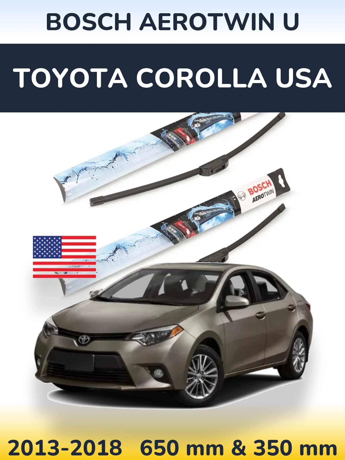 Комплект передних дворников BOSCH AeroTwin U 650 & 350 мм для Toyota Corolla USA 2013-2018