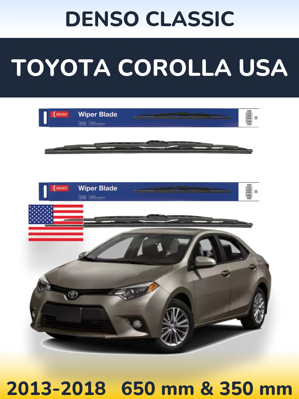 Komplet przednich wycieraczek Denso Classic 650 & 350 mm do Toyota Corolla USA 2013-2018