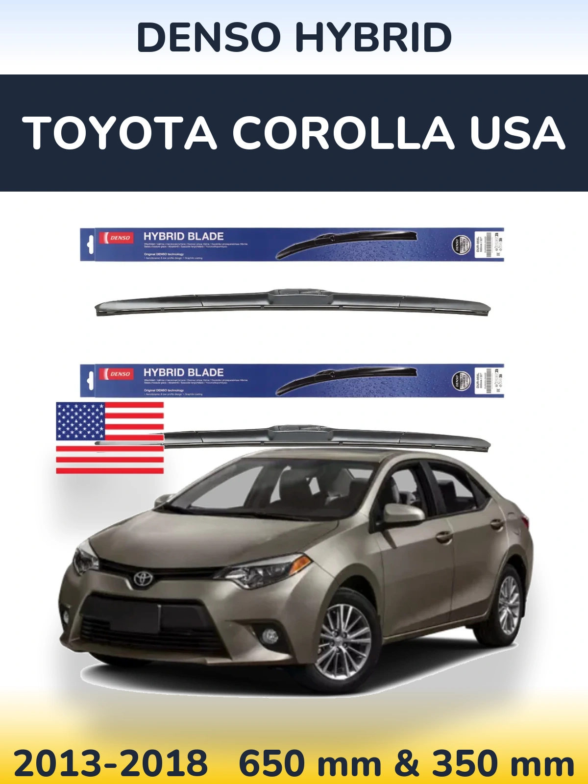 Komplet przednich wycieraczek Denso Hybrid 650 & 350 mm do Toyota Corolla USA 2013-2018