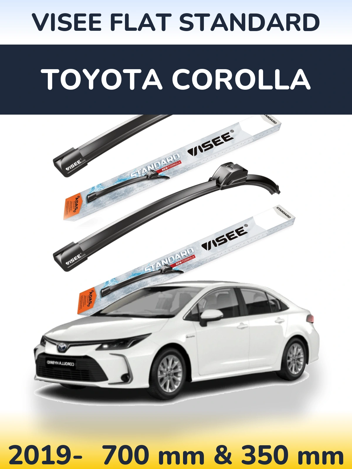 Komplet przednich wycieraczek VISEE FLAT STANDARD 700 & 350 mm do Toyota Corolla 2019-2026