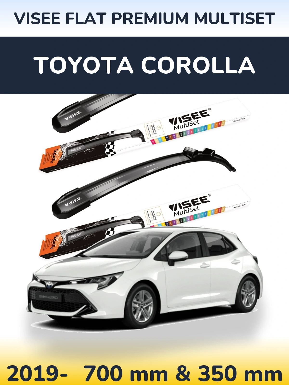 Front wiper blade set VISEE FLAT PREMIUM MultiSet 700 & 350 mm for Toyota Corolla 2019-2026