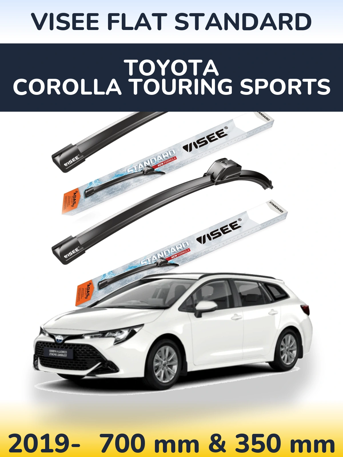 Комплект передних дворников VISEE FLAT STANDARD 700 & 350 мм для Toyota Corolla Touring Sports 2019-2026
