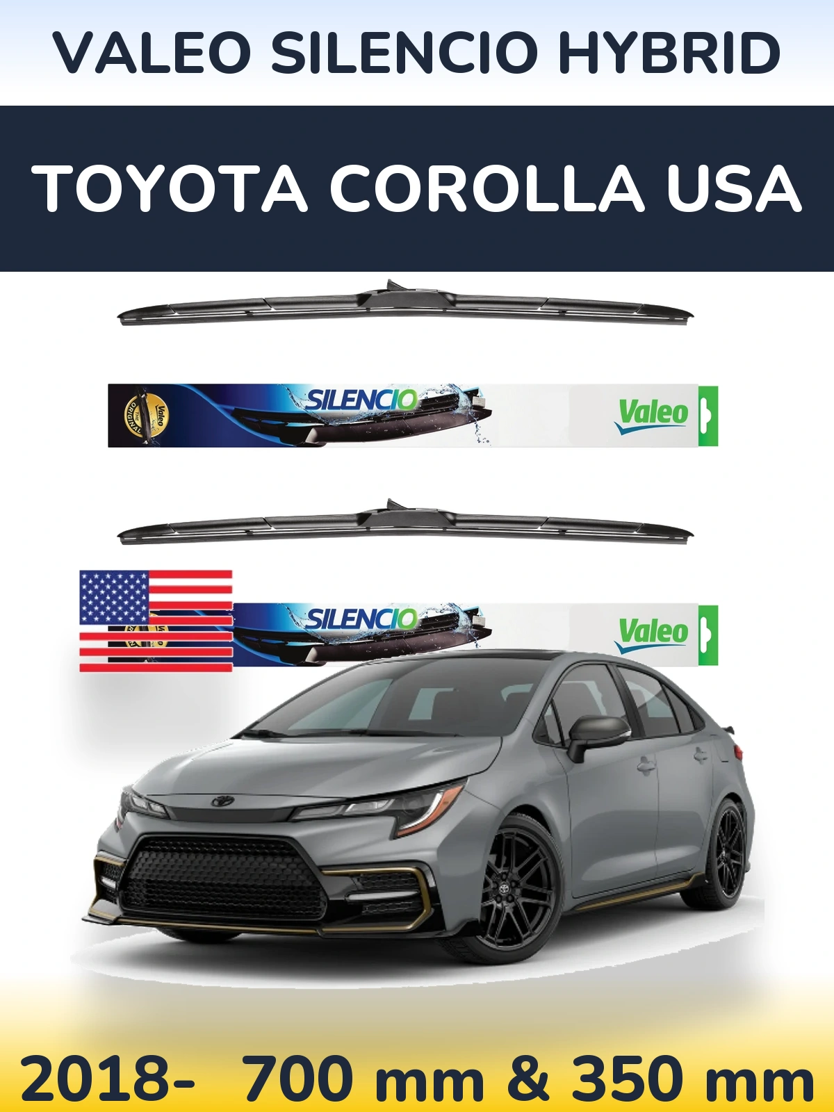 Комплект передних дворников Valeo Silencio Hybrid 700 & 350 мм для Toyota Corolla USA 2018-2026