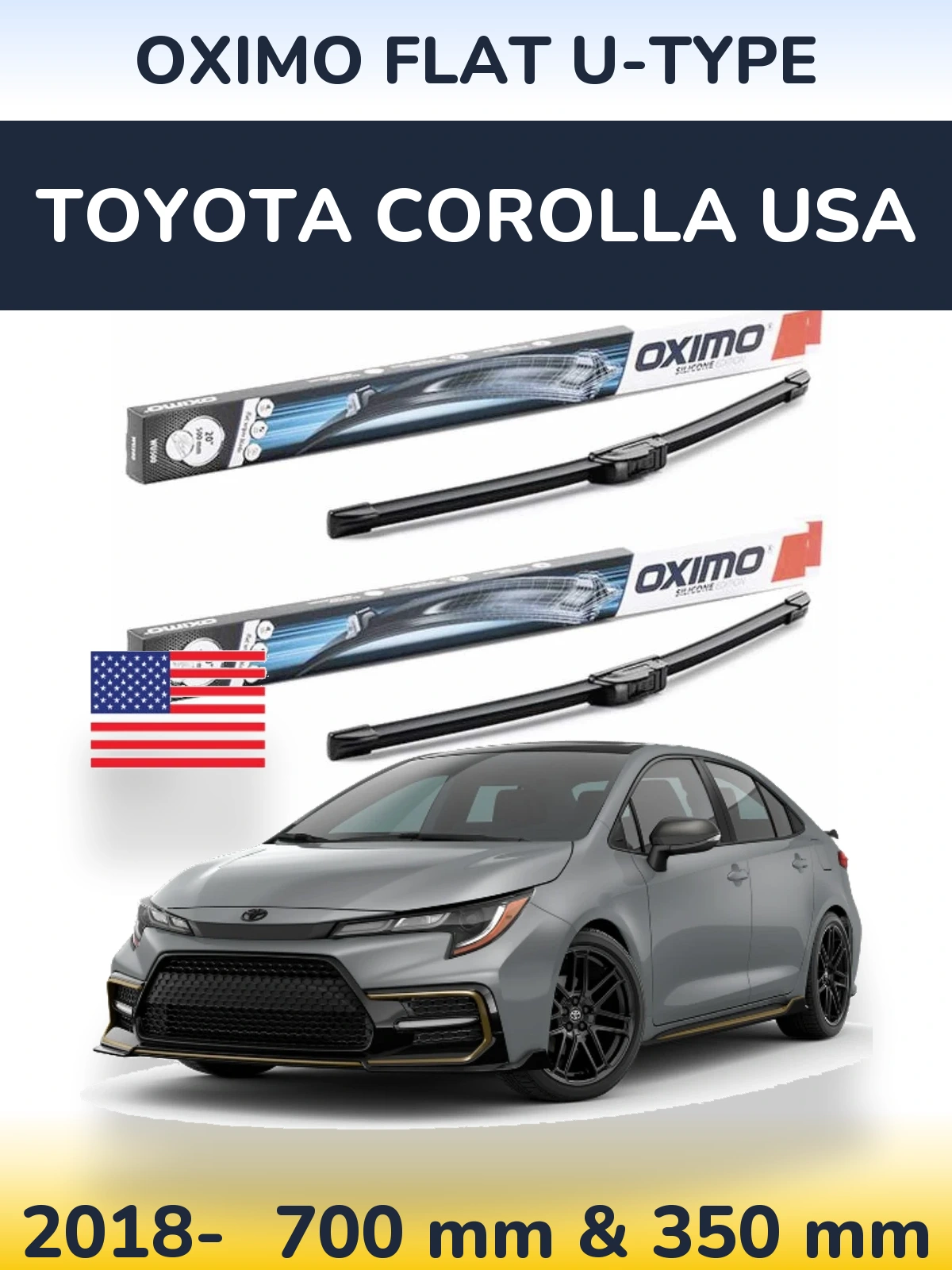 Комплект передних дворников Oximo Flat U-type 700 & 350 мм для Toyota Corolla USA 2018-2026