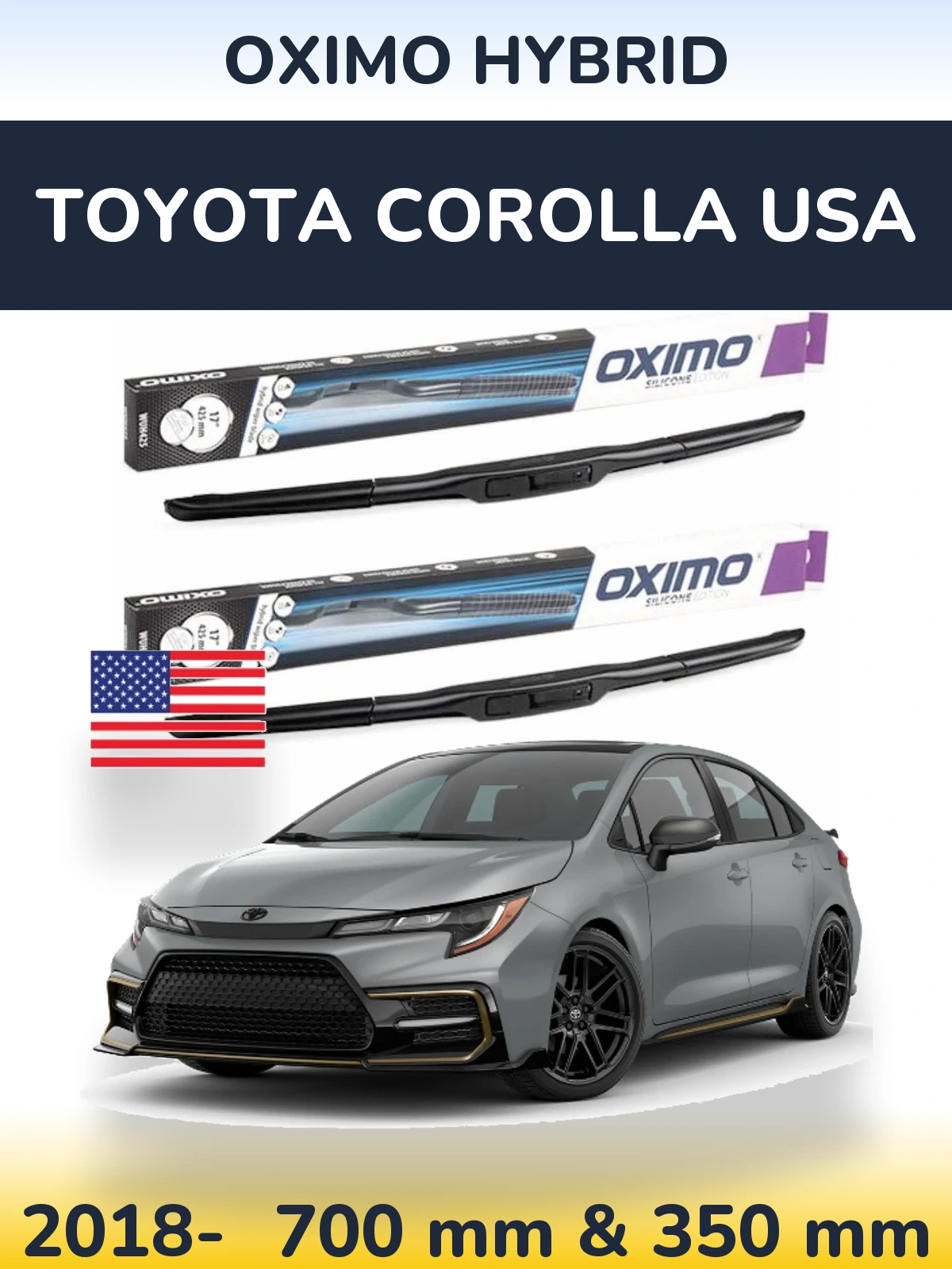 Комплект передних дворников Oximo Hybrid 700 & 350 мм для Toyota Corolla USA 2018-2026