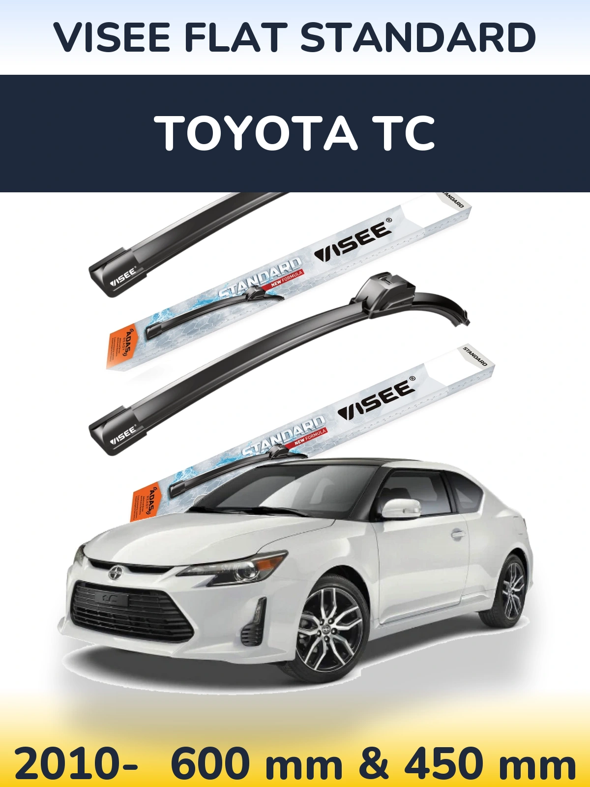 Комплект передних дворников VISEE FLAT STANDARD 600 & 450 мм для Toyota tC 2010-2026