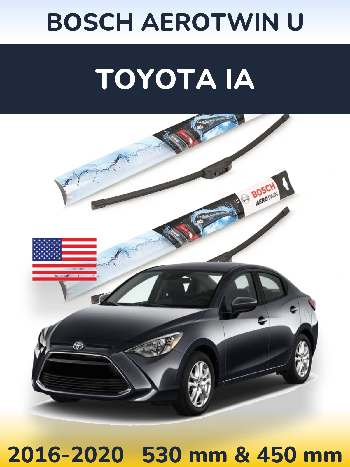Комплект передних дворников BOSCH AeroTwin U 530 & 450 мм для Toyota iA 2016-2020