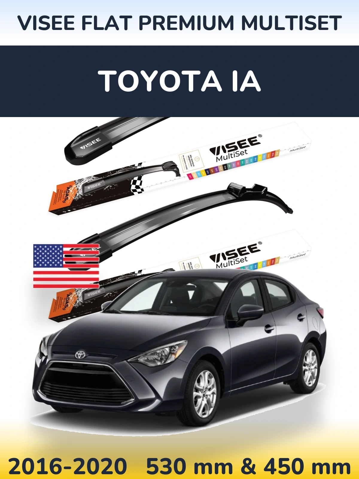 Комплект передних дворников VISEE FLAT PREMIUM MultiSet 530 & 450 мм для Toyota iA 2016-2020