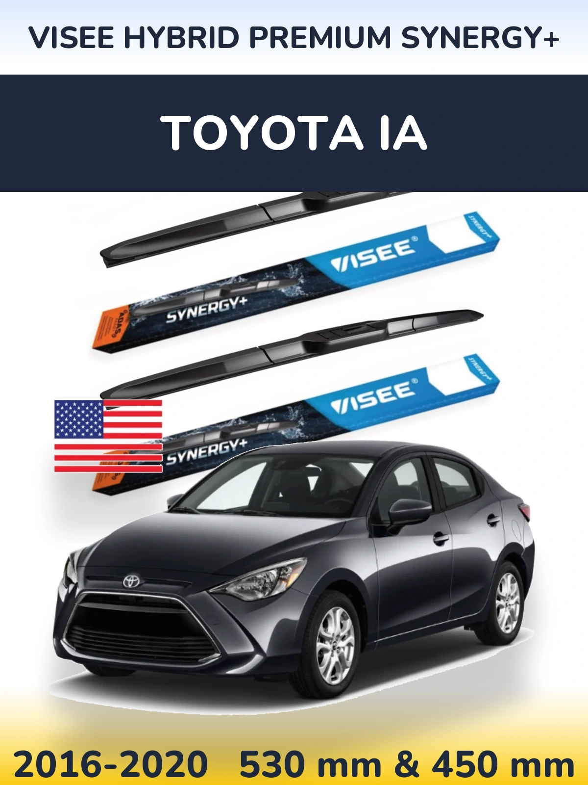 Komplet przednich wycieraczek VISEE HYBRID PREMIUM SYNERGY+ 530 & 450 mm do Toyota iA 2016-2020