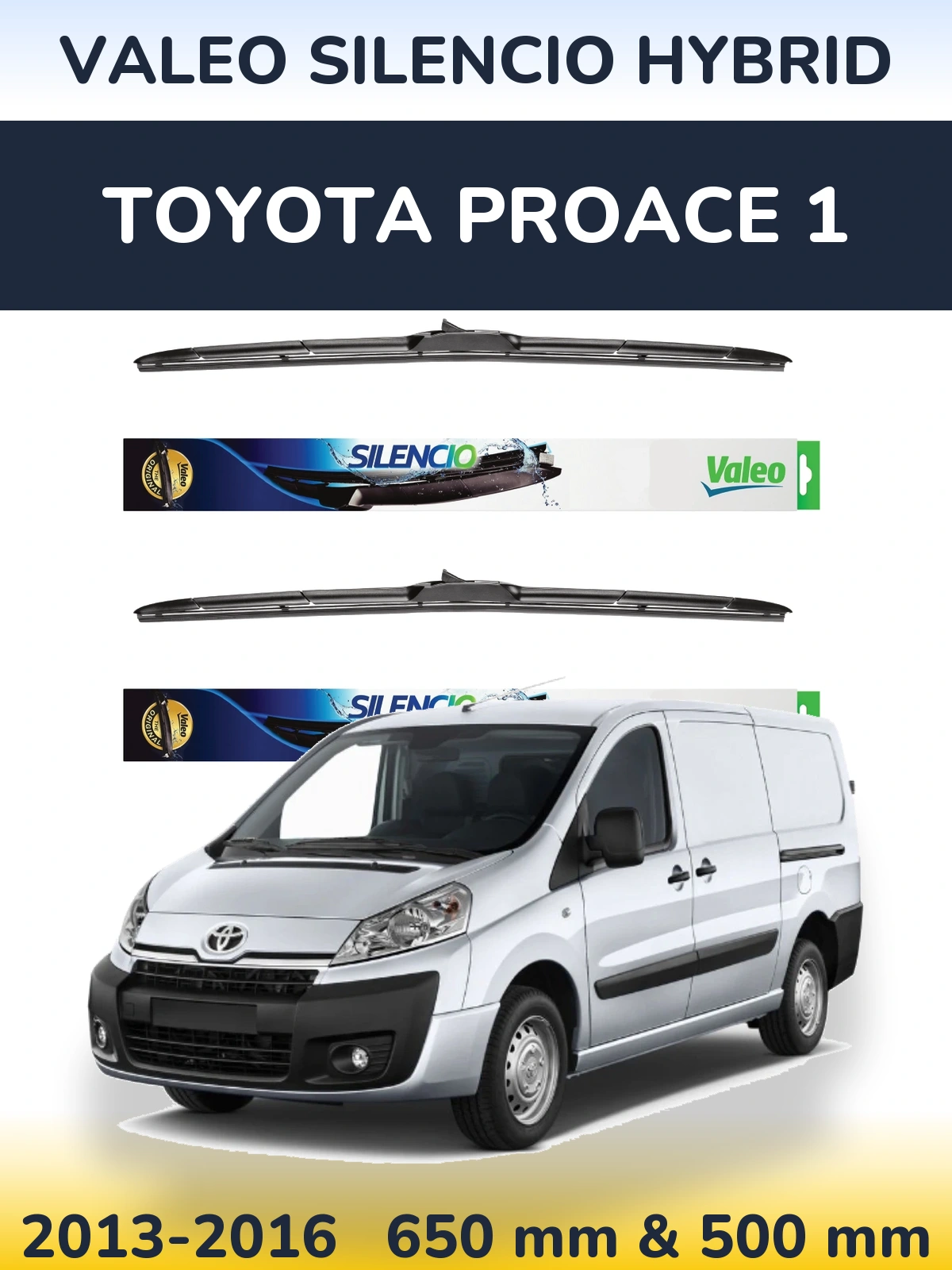 Front wiper blade set Valeo Silencio Hybrid 650 & 500 mm for Toyota ProAce 1 2013-2016