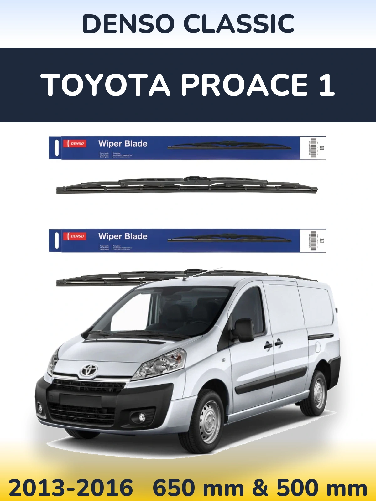 Front wiper blade set Denso Classic 650 & 500 mm for Toyota ProAce 1 2013-2016
