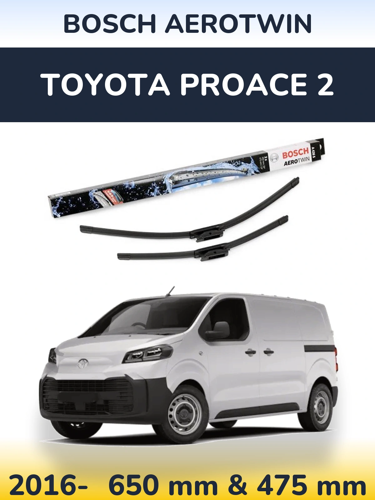Front wiper blade set BOSCH AeroTwin 650 & 475 mm for Toyota ProAce 2 2016-2026