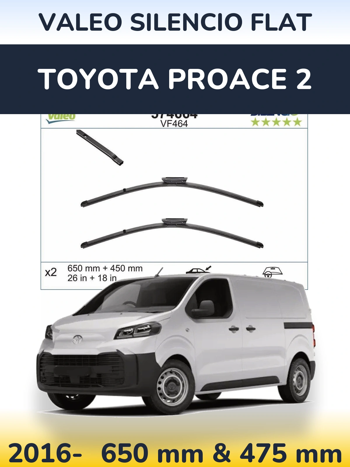 Komplet przednich wycieraczek Valeo Silencio Flat 650 & 450 mm do Toyota ProAce 2 2016-2026