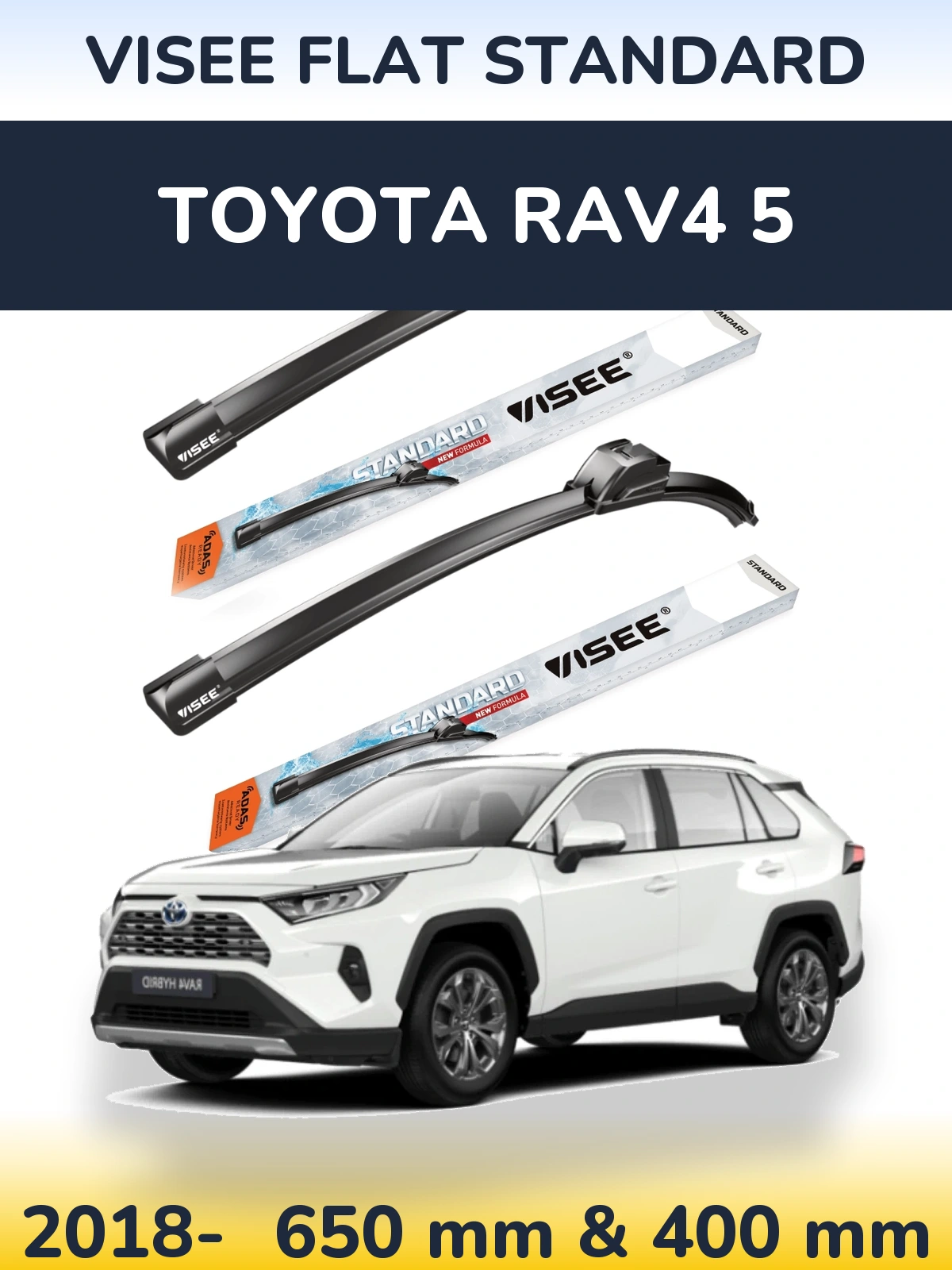 Komplet przednich wycieraczek VISEE FLAT STANDARD 650 & 400 mm do Toyota RAV4 5 2018-2026