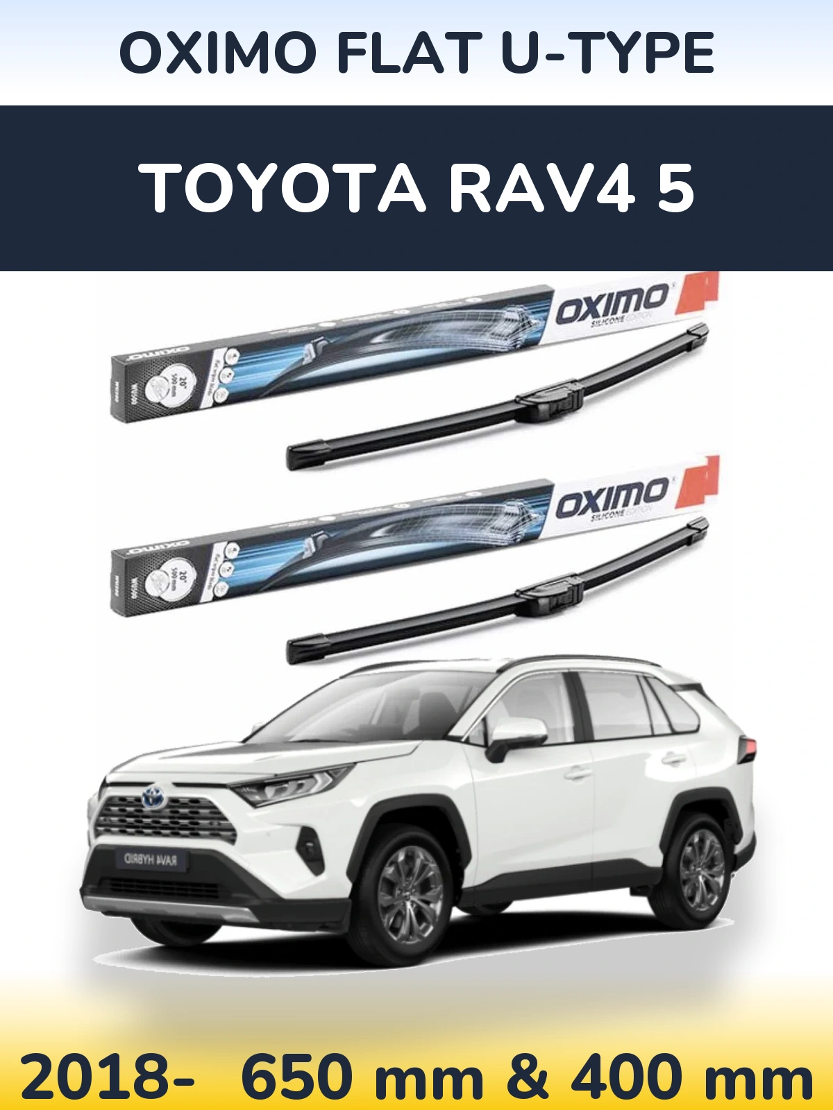 Комплект передних дворников Oximo Flat U-type 650 & 400 мм для Toyota RAV4 5 2018-2026