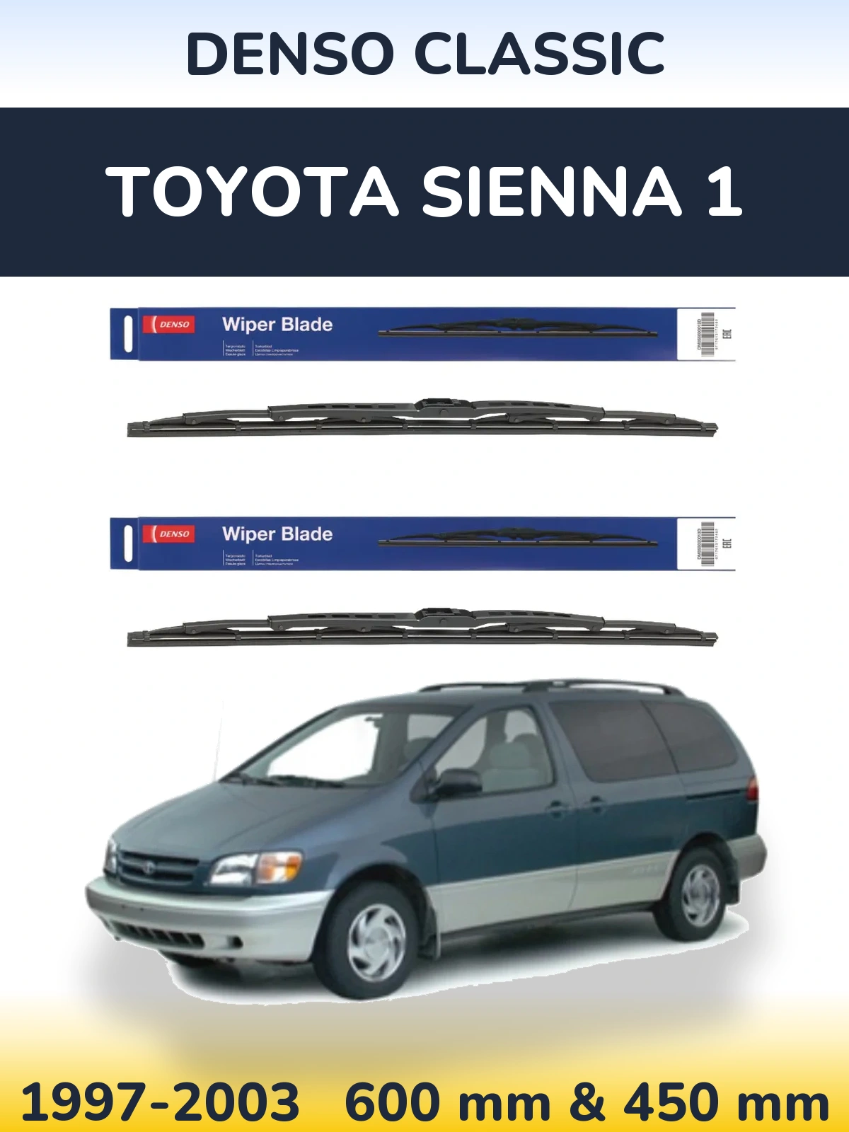 Front wiper blade set Denso Classic 600 & 450 mm for Toyota Sienna 1 1997-2003
