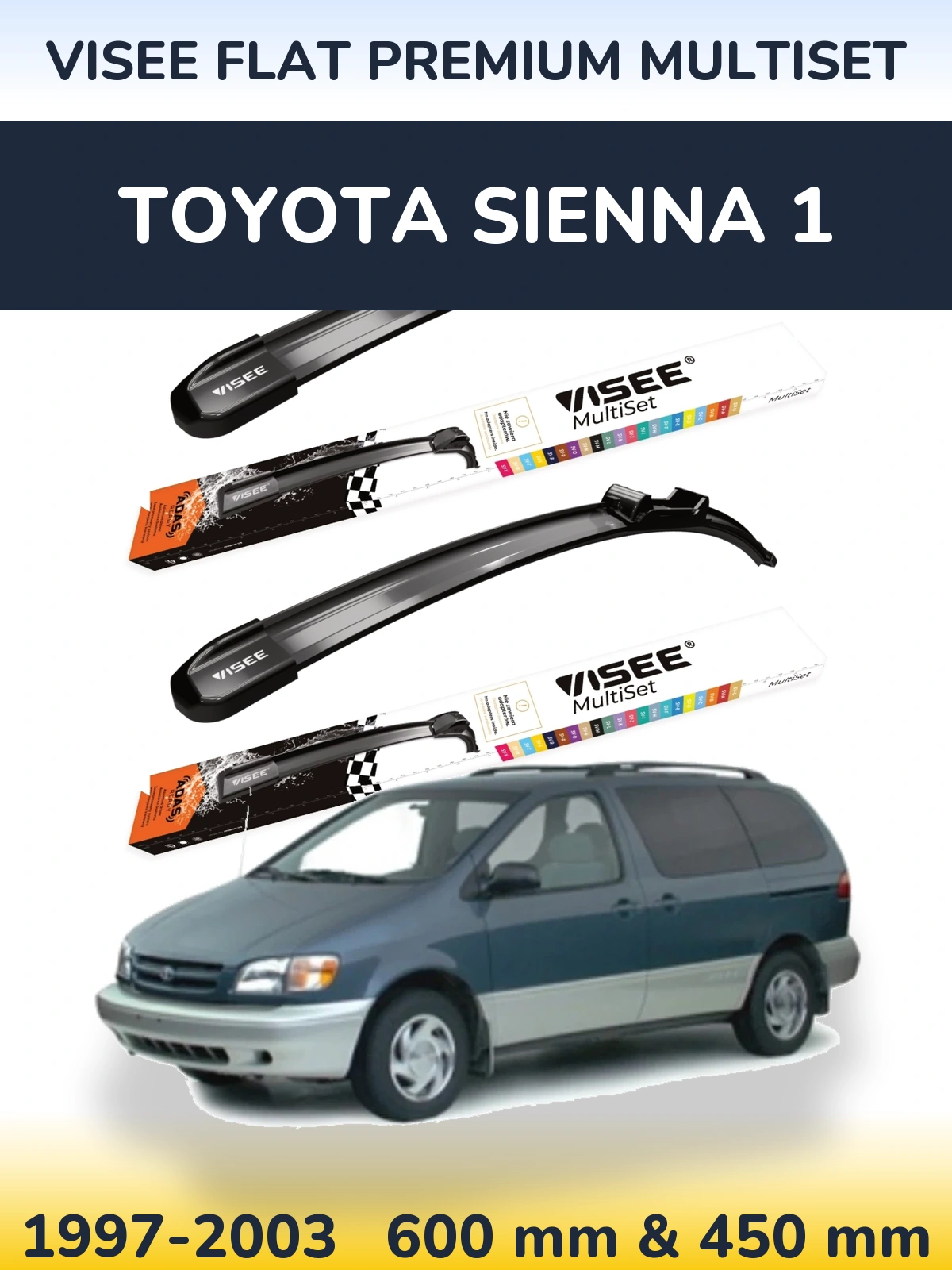 Front wiper blade set VISEE FLAT PREMIUM MultiSet 600 & 450 mm for Toyota Sienna 1 1997-2003