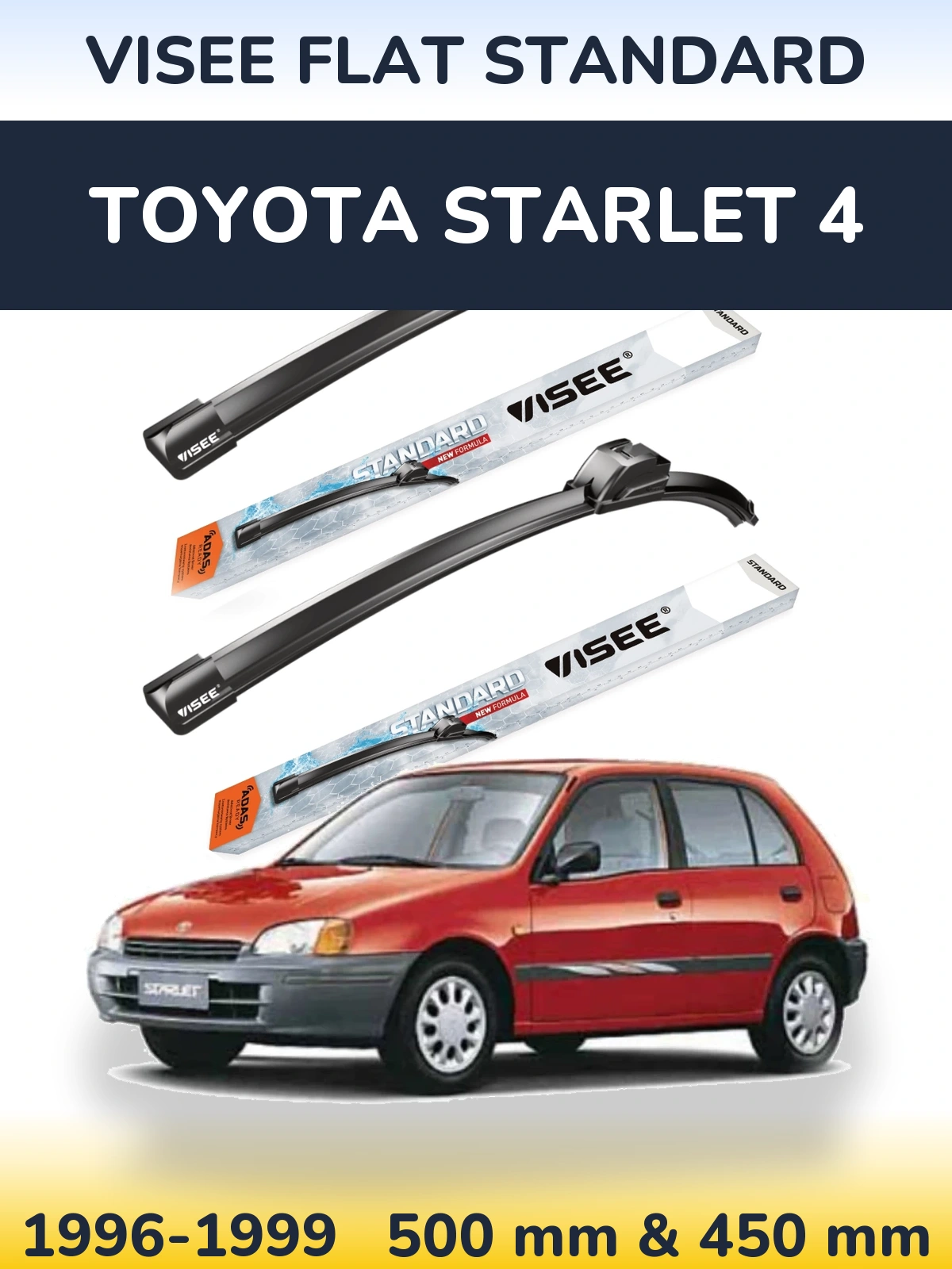 Комплект передних дворников VISEE FLAT STANDARD 500 & 450 мм для Toyota Starlet 4 1996-1999