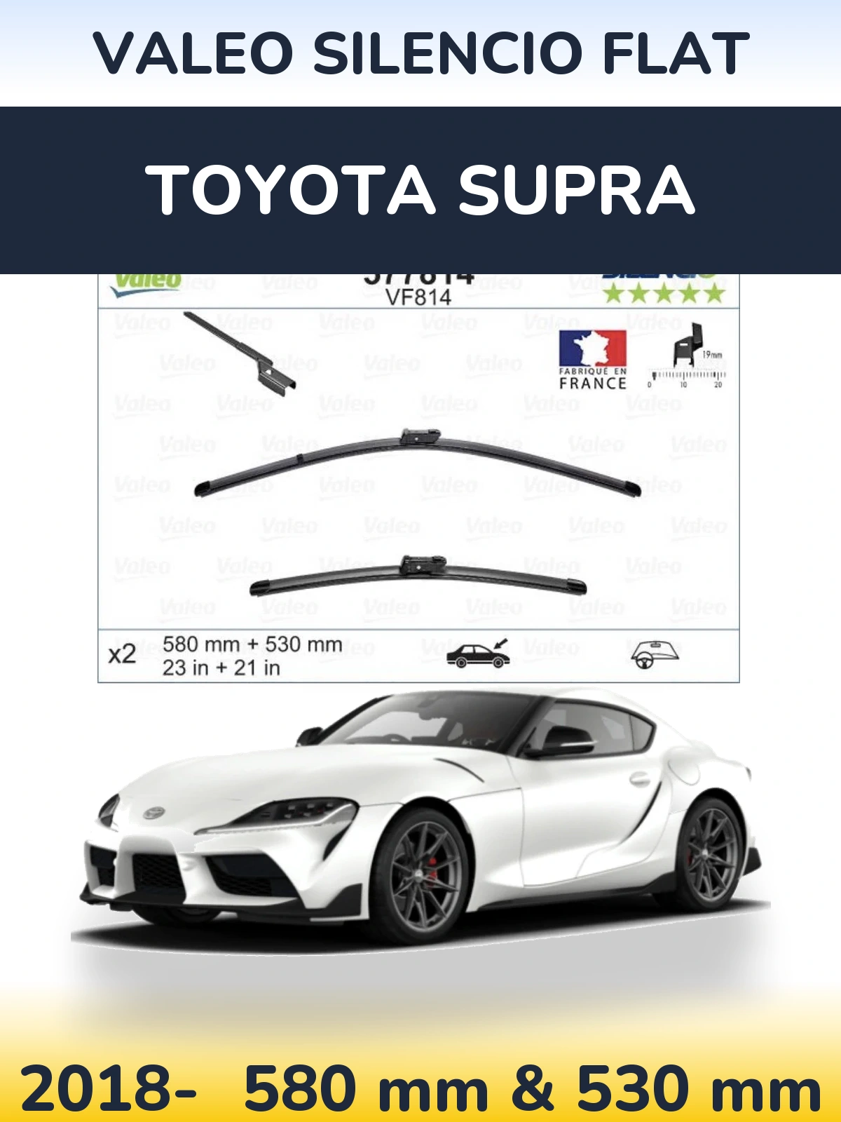 Komplet przednich wycieraczek Valeo Silencio Flat 580 & 530 mm do Toyota Supra 2018-2026