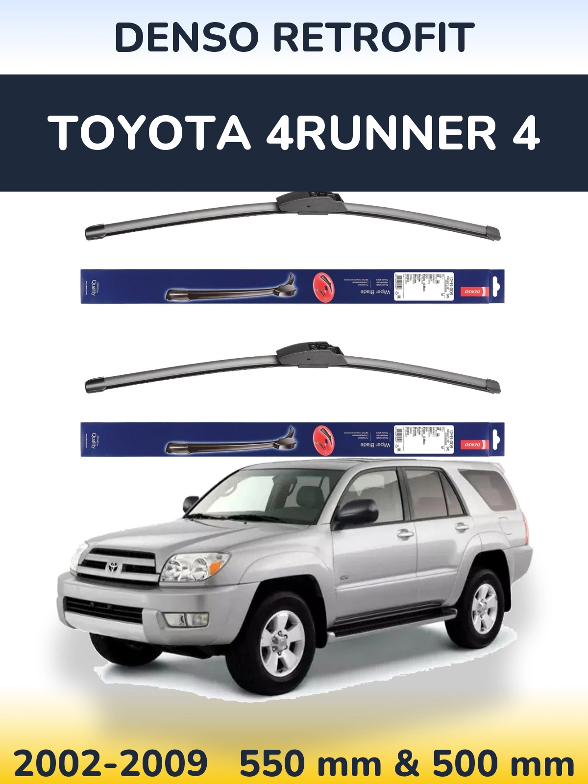 Komplet przednich wycieraczek Denso Retrofit 550 & 500 mm do Toyota 4Runner 4 2002-2009