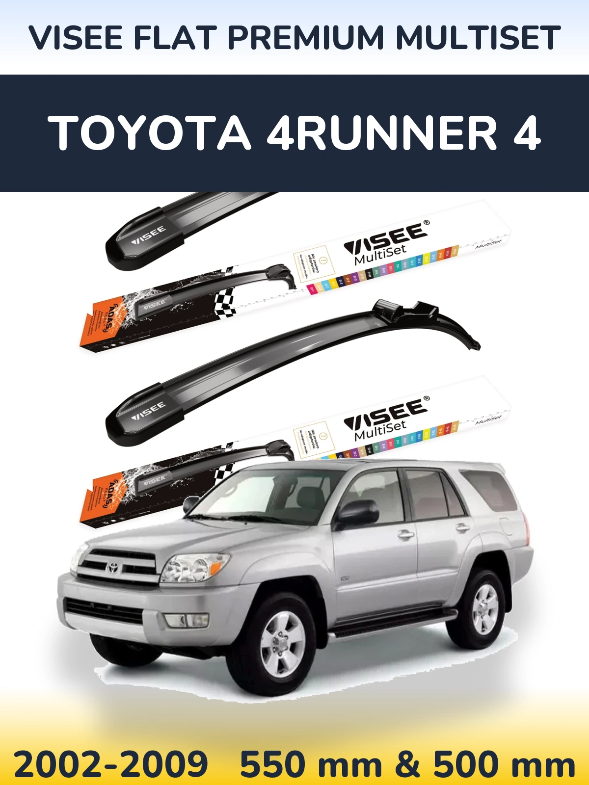 Komplet przednich wycieraczek VISEE FLAT PREMIUM MultiSet 550 & 500 mm do Toyota 4Runner 4 2002-2009
