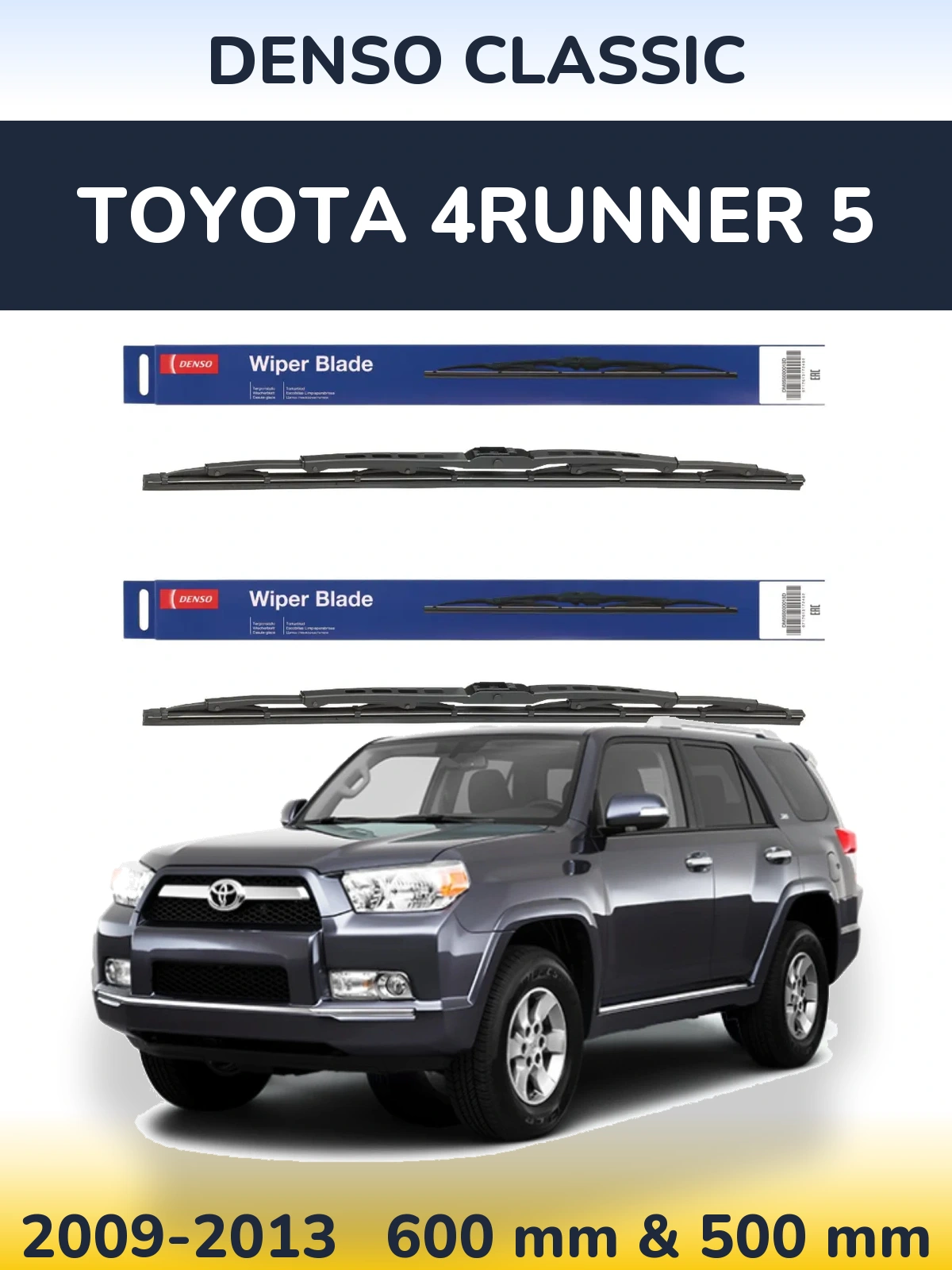 Front wiper blade set Denso Classic 600 & 500 mm for Toyota 4Runner 5 2009-2013