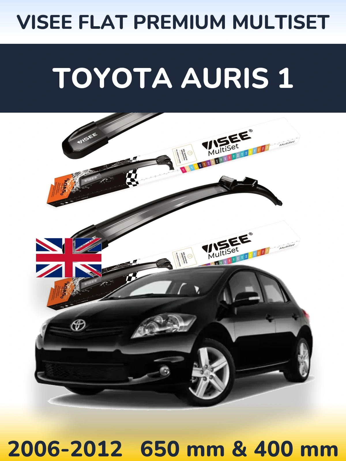 Комплект передніх щіток VISEE FLAT PREMIUM MultiSet 650 & 400 мм для Toyota Auris 1 2006-2012