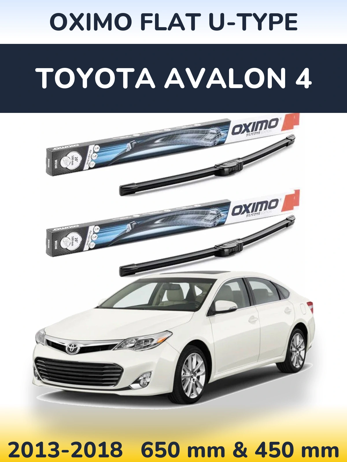 Комплект передних дворников Oximo Flat U-type 650 & 450 мм для Toyota Avalon 4 2013-2018
