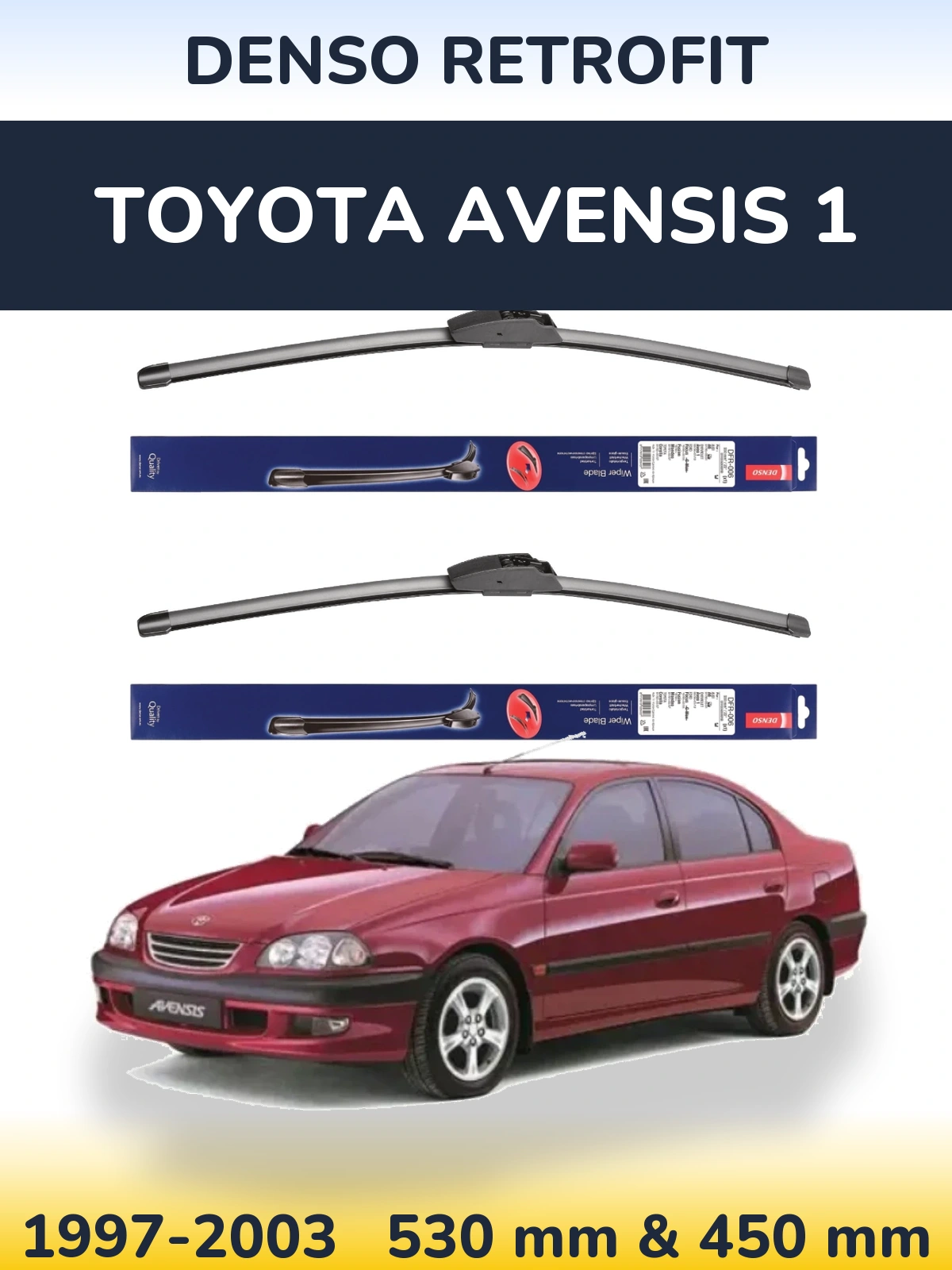 Komplet przednich wycieraczek Denso Retrofit 530 & 450 mm do Toyota Avensis 1 1997-2003