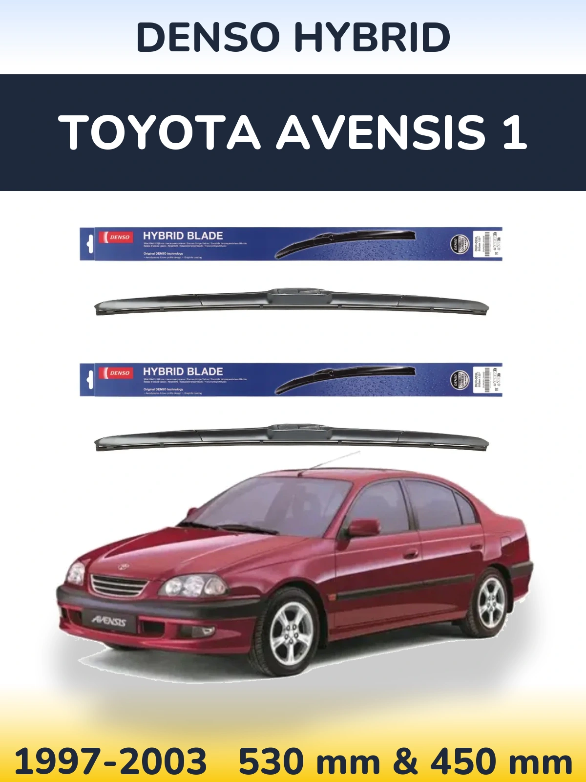 Front wiper blade set Denso Hybrid 530 & 450 mm for Toyota Avensis 1 1997-2003