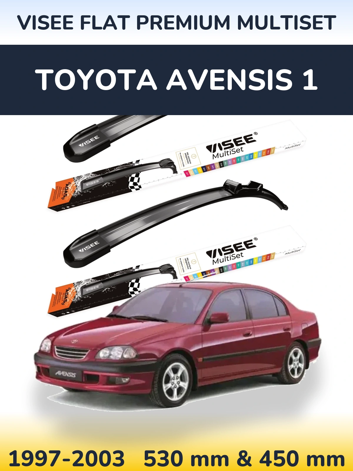 Komplet przednich wycieraczek VISEE FLAT PREMIUM MultiSet 530 & 450 mm do Toyota Avensis 1 1997-2003