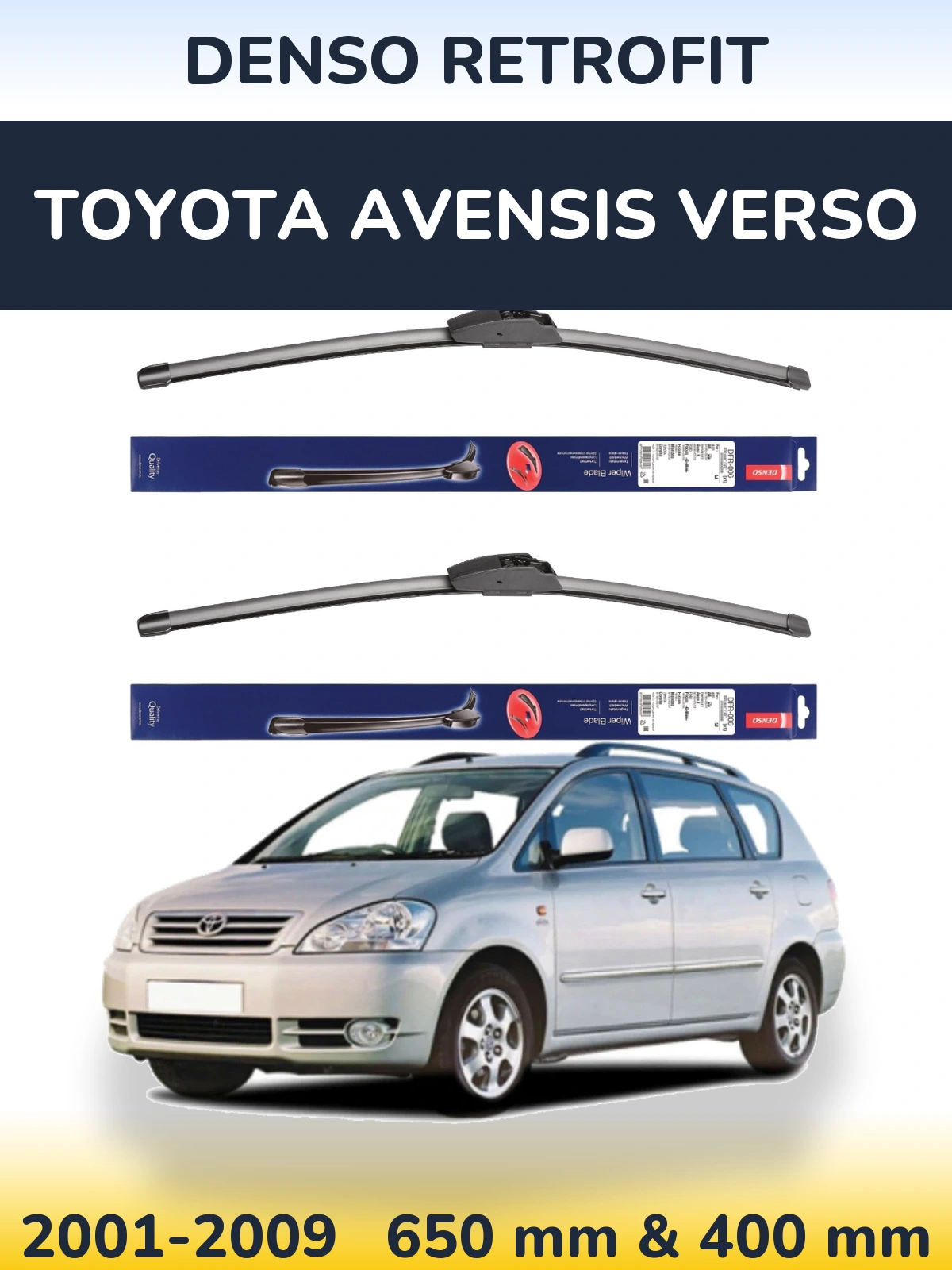 Komplet przednich wycieraczek Denso Retrofit 650 & 400 mm do Toyota Avensis Verso 2001-2009