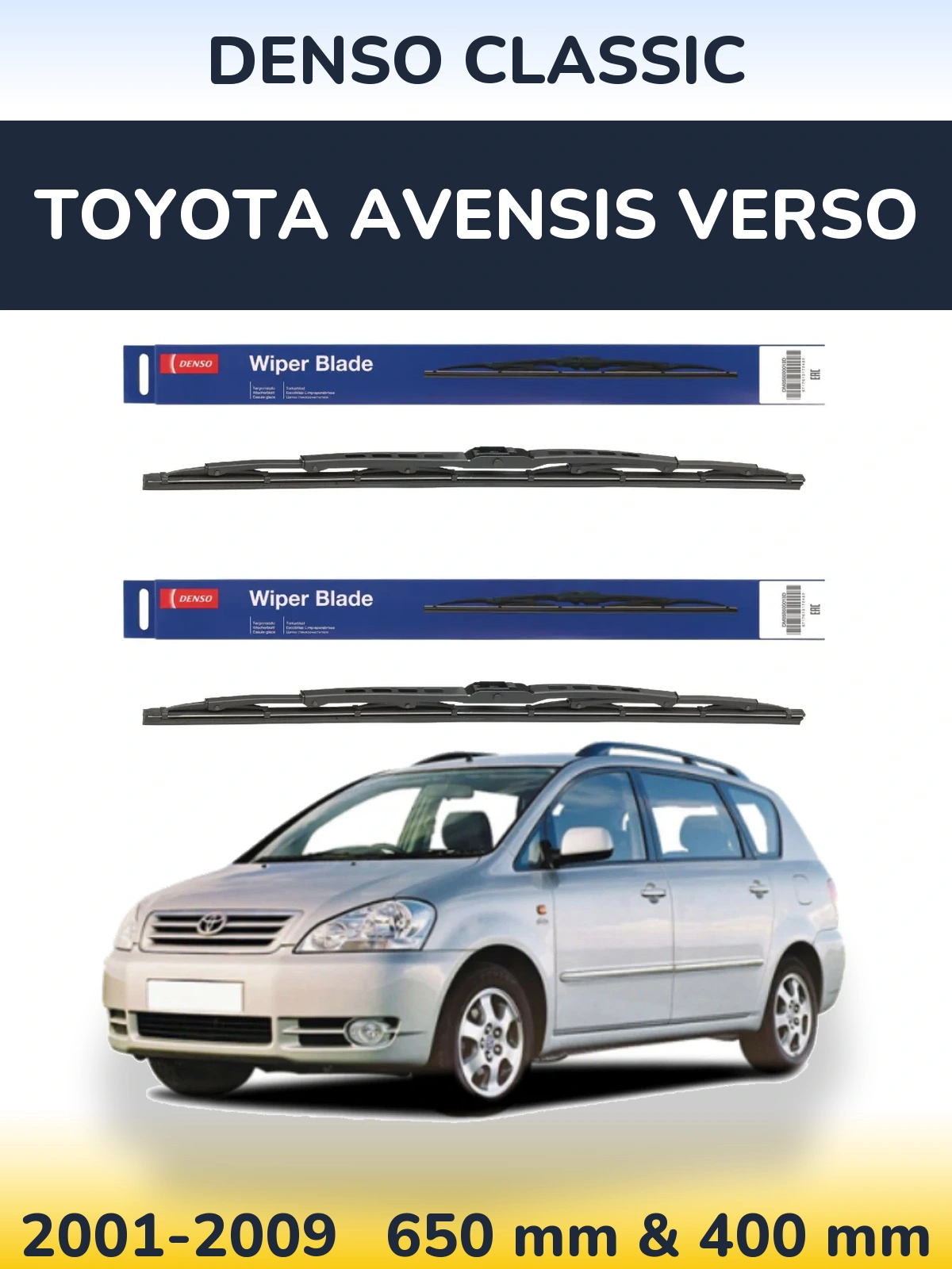 Komplet przednich wycieraczek Denso Classic 650 & 400 mm do Toyota Avensis Verso 2001-2009