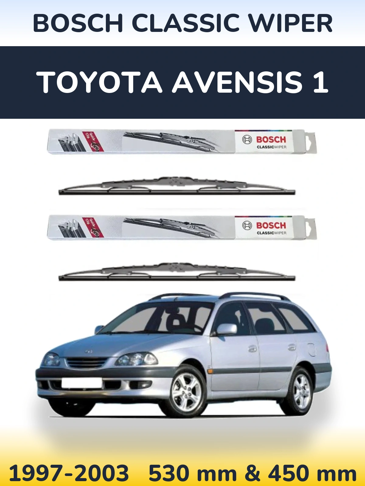 Комплект передних дворников BOSCH Classic Wiper 530 & 450 мм для Toyota Avensis 1 1997-2003