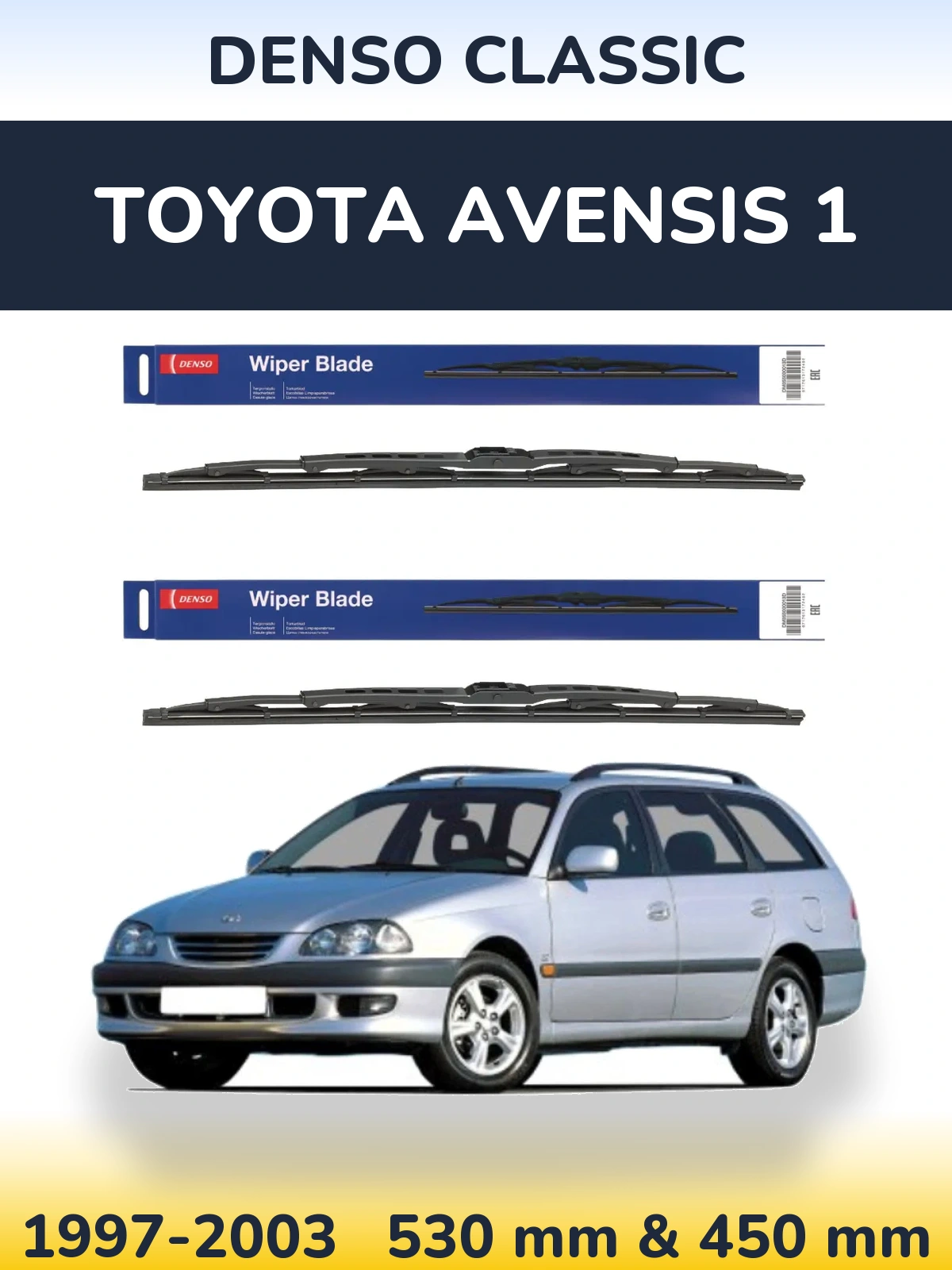 Front wiper blade set Denso Classic 530 & 450 mm for Toyota Avensis 1 1997-2003