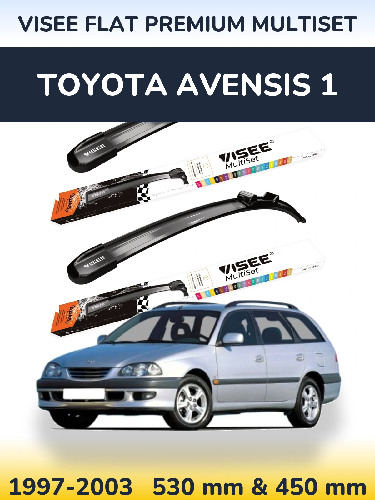 Komplet przednich wycieraczek VISEE FLAT PREMIUM MultiSet 530 & 450 mm do Toyota Avensis 1 1997-2003