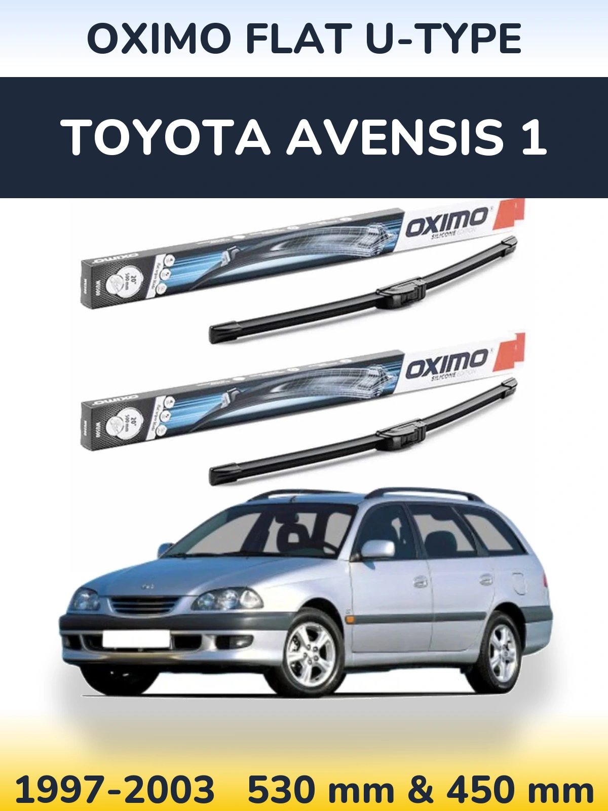Комплект передних дворников Oximo Flat U-type 530 & 450 мм для Toyota Avensis 1 1997-2003