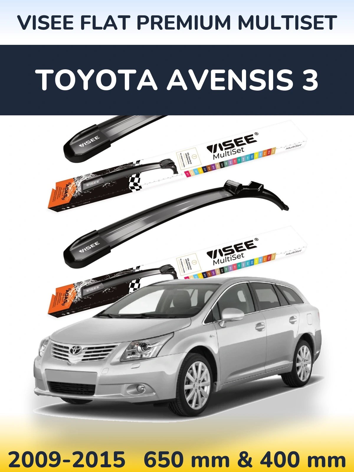 Komplet przednich wycieraczek VISEE FLAT PREMIUM MultiSet 650 & 400 mm do Toyota Avensis 3 2009-2015