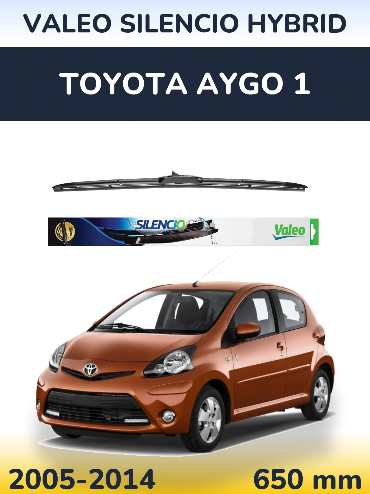 Передний дворник Valeo Silencio Hybrid 650 мм для Toyota Aygo 1 2005-2014