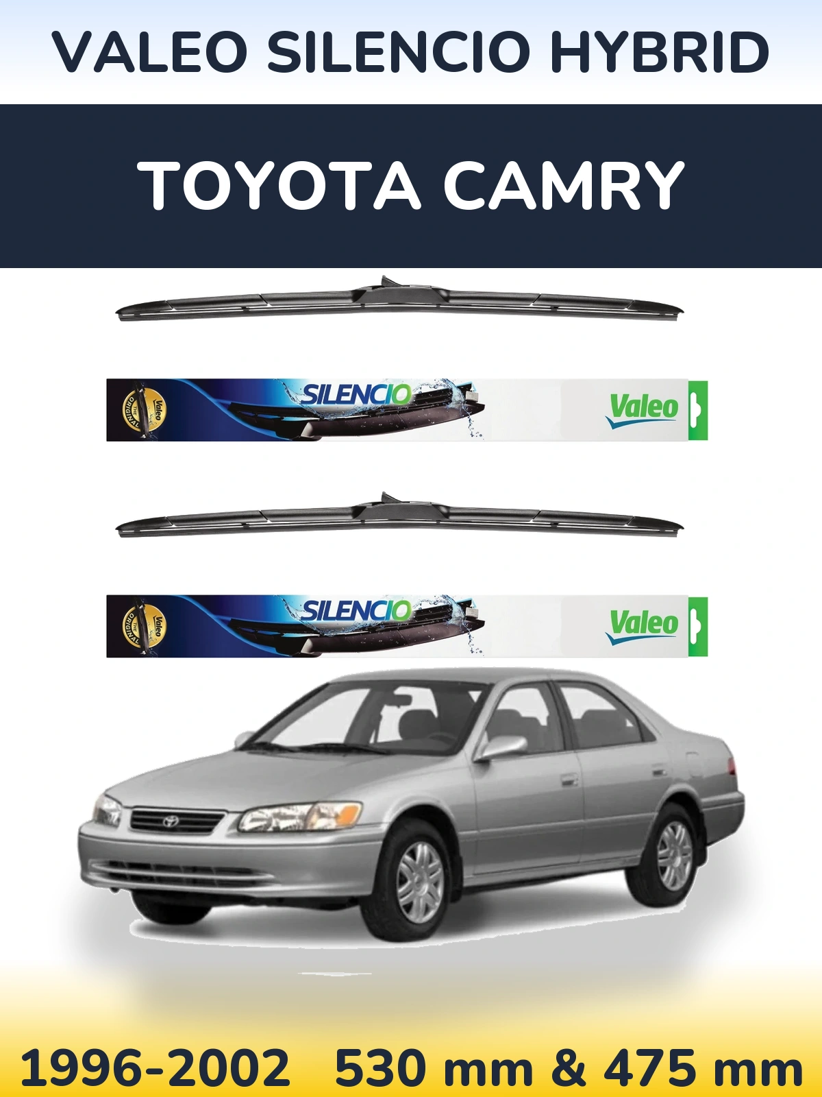 Front wiper blade set Valeo Silencio Hybrid 530 & 475 mm for Toyota Camry 1996-2002