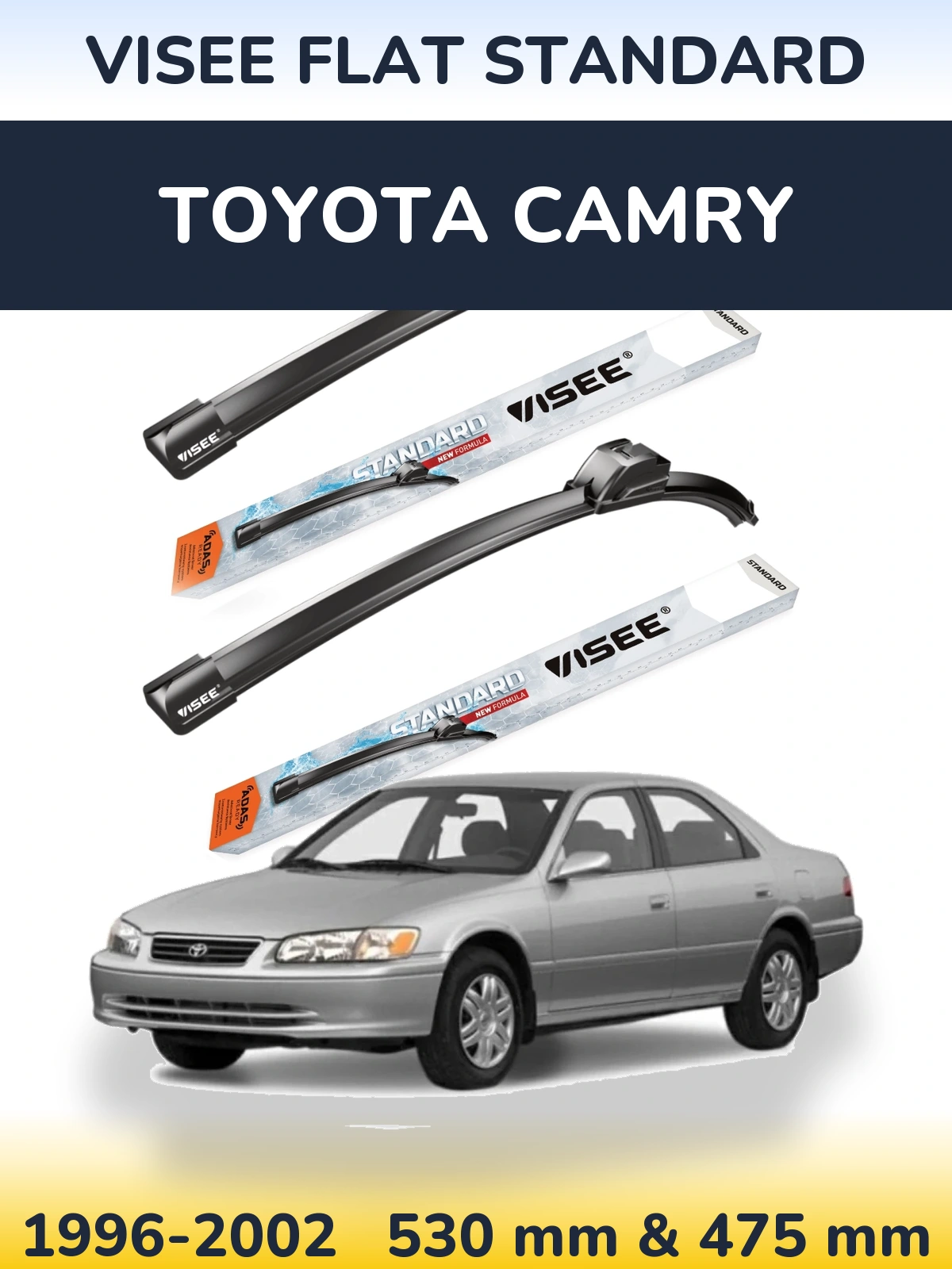 Front wiper blade set VISEE FLAT STANDARD 530 & 475 mm for Toyota Camry 1996-2002