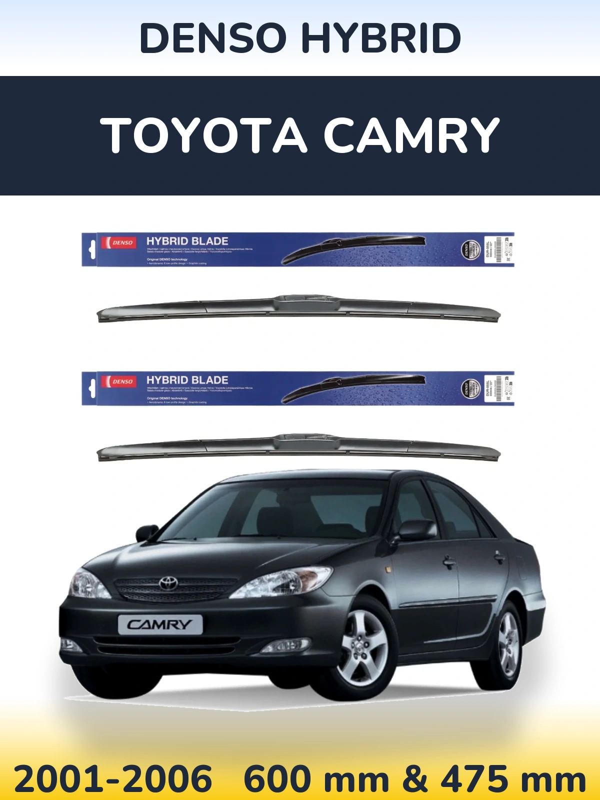 Komplet przednich wycieraczek Denso Hybrid 600 & 475 mm do Toyota Camry 2001-2006