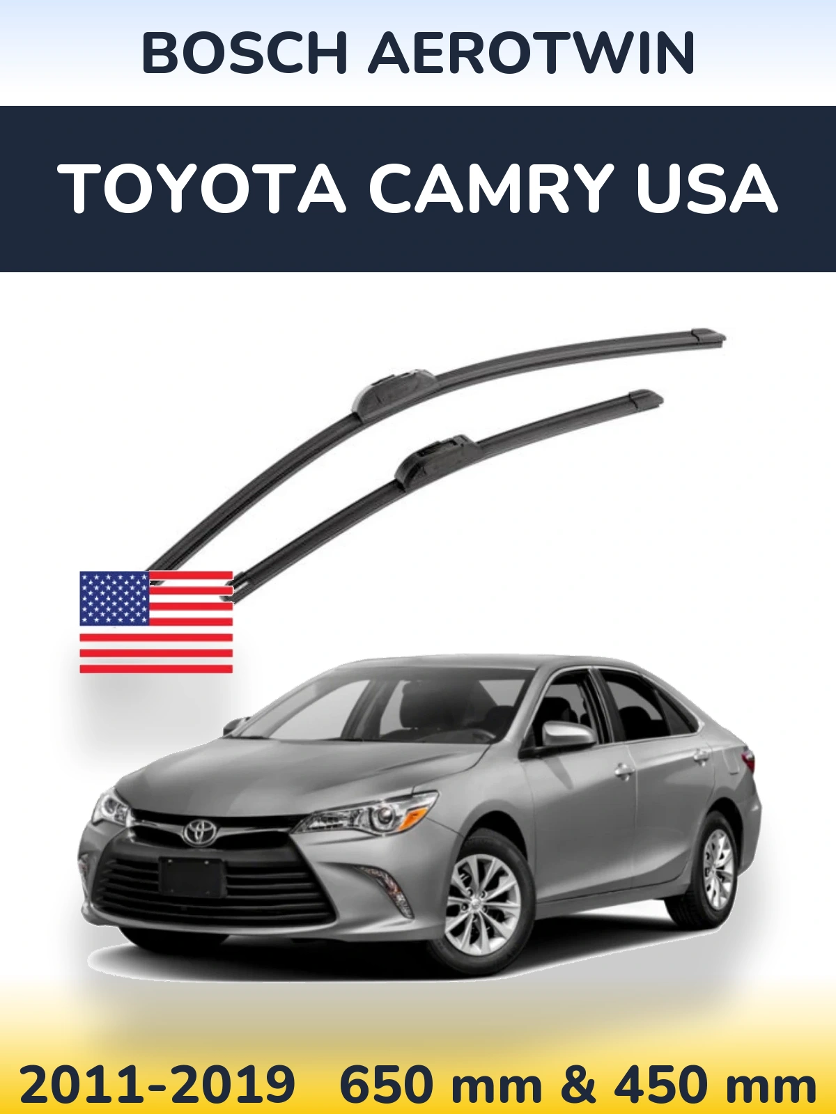 Front wiper blade set BOSCH AeroTwin 650 & 450 mm for Toyota Camry USA 2011-2019