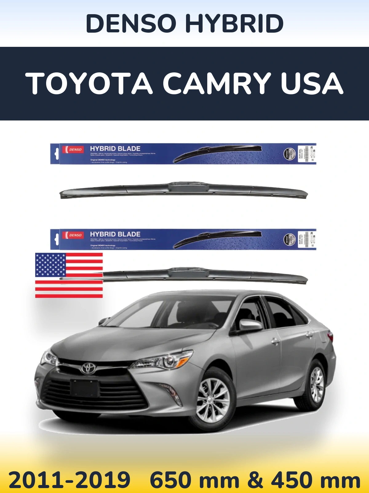 Komplet przednich wycieraczek Denso Hybrid 650 & 450 mm do Toyota Camry USA 2011-2019