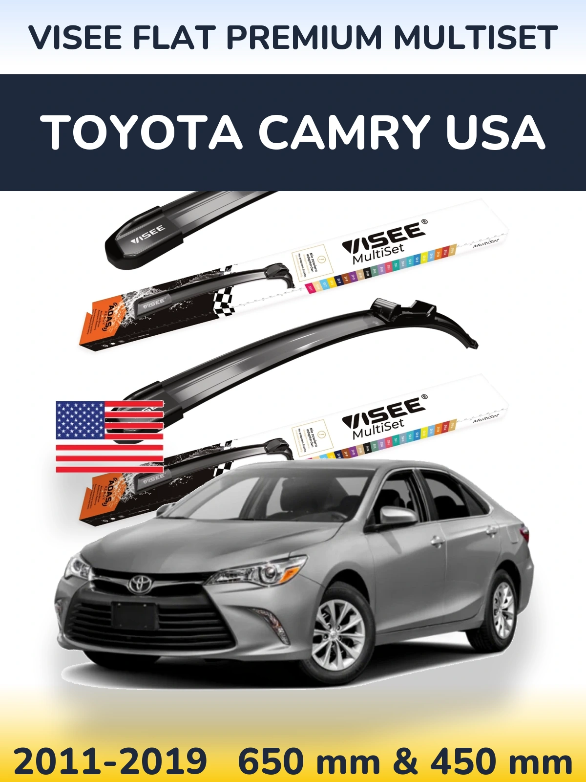 Комплект передніх щіток VISEE FLAT PREMIUM MultiSet 650 & 450 мм для Toyota Camry USA 2011-2019
